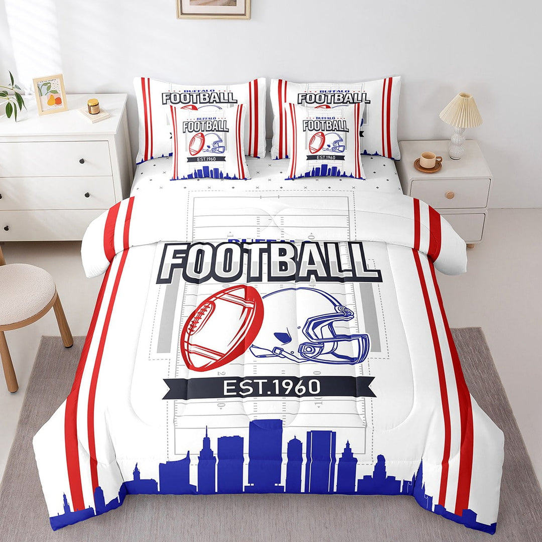 Erosebridal Rugby Bedding Sets Twin Size,Stripes Sport Comforter Sets with Sheets,Football Gaming Decor,Reversible,Breathable,7-Piece