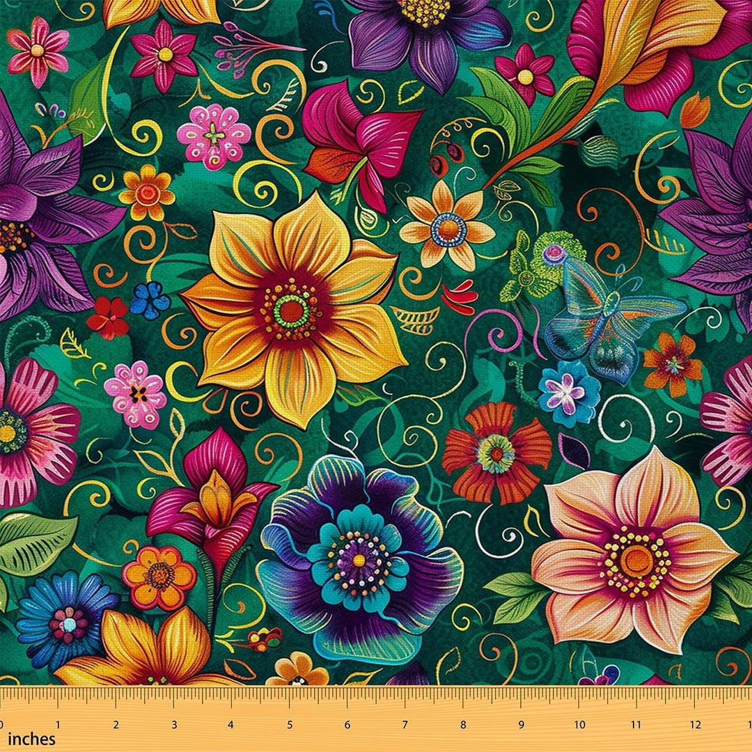Castle Fairy Bohemian Flower Fabric by the Yard 1 Yard,Abstract Vintage Home Decor Fabric by the Yard,Exotic Style Room Decor Fabric by the Yard,Microfiber Bedroom Decor