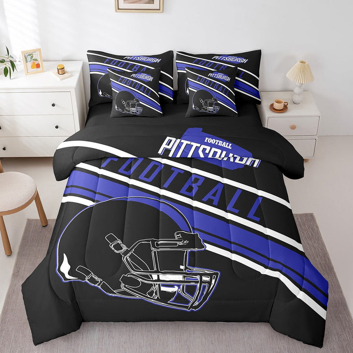 Erosebridal American Football Bedding Sets Twin Size 7-Piece , Reversible, Black, Pittsburgh
