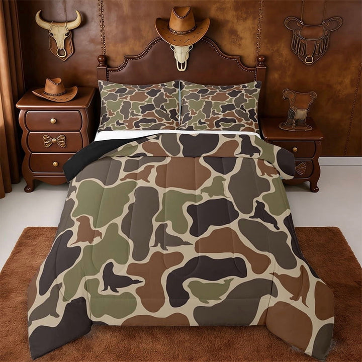 Erosebridal Camouflage Full Size Comforter Sets,Cartoon Ocean Sloth Camo Silhouette Bedding Sets For Boys Kids,Reversible Black,3 Pieces