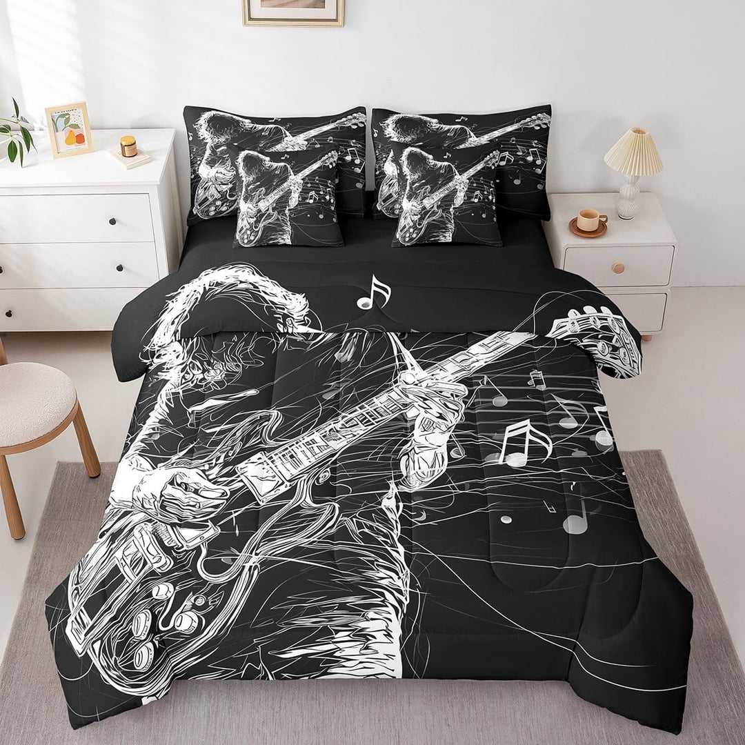 Erosebridal Guitar Comforter Set Full Size 7 Piece Music Theme Bed In A Bag Rock Roll Music Bedding Set Adults Musical Notes Instrument Punk Sheet Set With Comforter