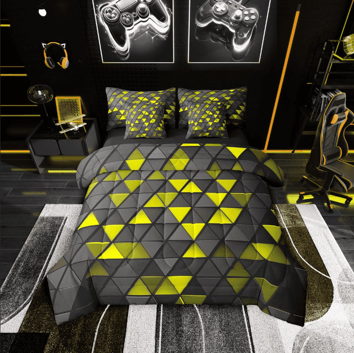 Erosebridal Stereoscopic Triangle Bedding Sets Twin Size,Gradien Geometric Comforter Sets with Sheets,Neon Decor,Reversible,7pcs