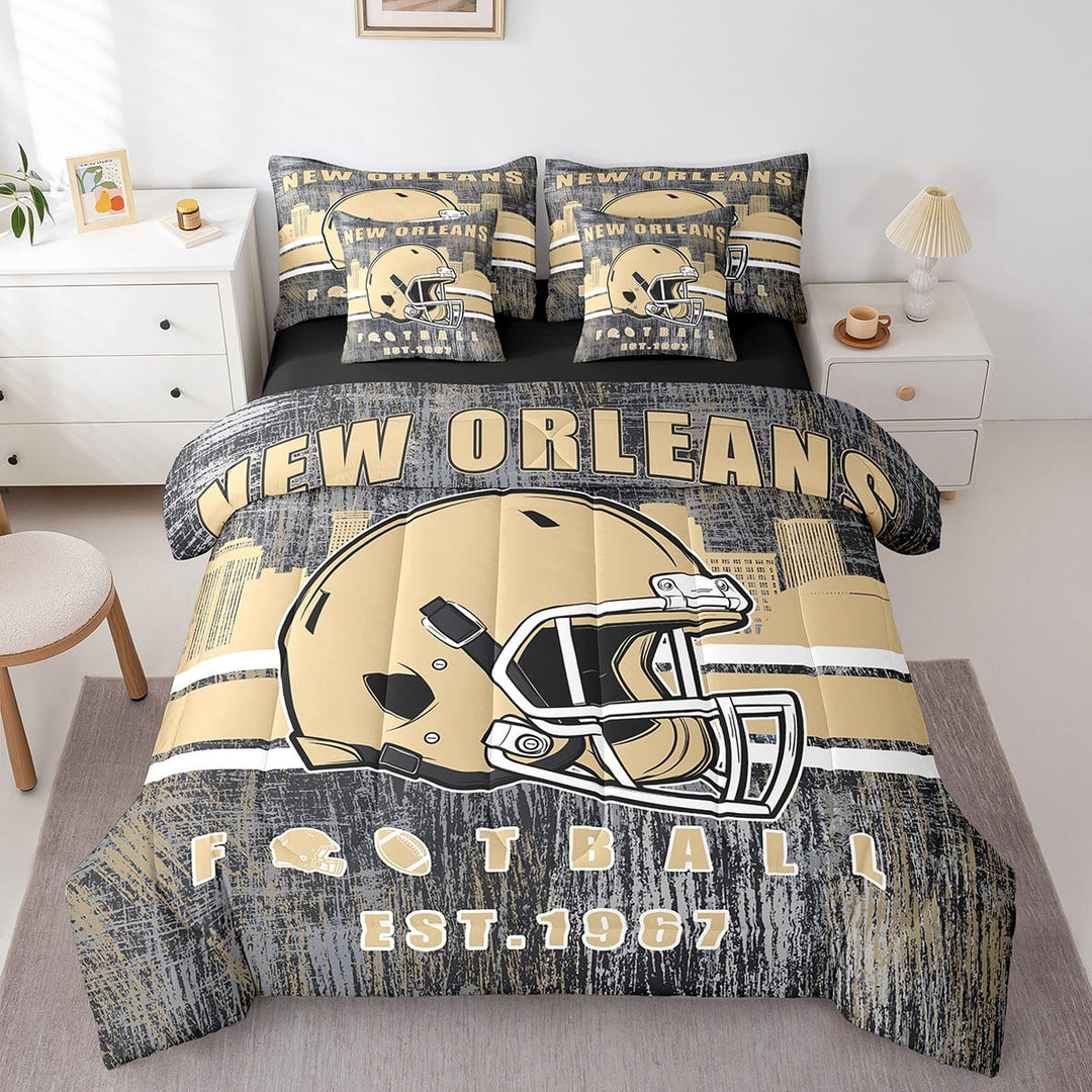 Erosebridal Sports Bed in a Bag Twin size, American Football City Quilted Comforter, Grey Brown, NEW ORLEANS, Lightweight 7pcs