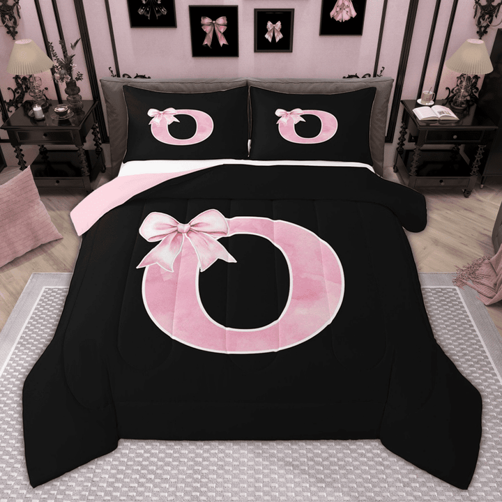 Manfei Cute Girls Bowknot Bowtie Bedding Comforter Set, Monogrammed Twin Comforter Sets, Personalized Letter O Bedding Set, Lightweight Bedroom Decor, Reversible 2-Piece