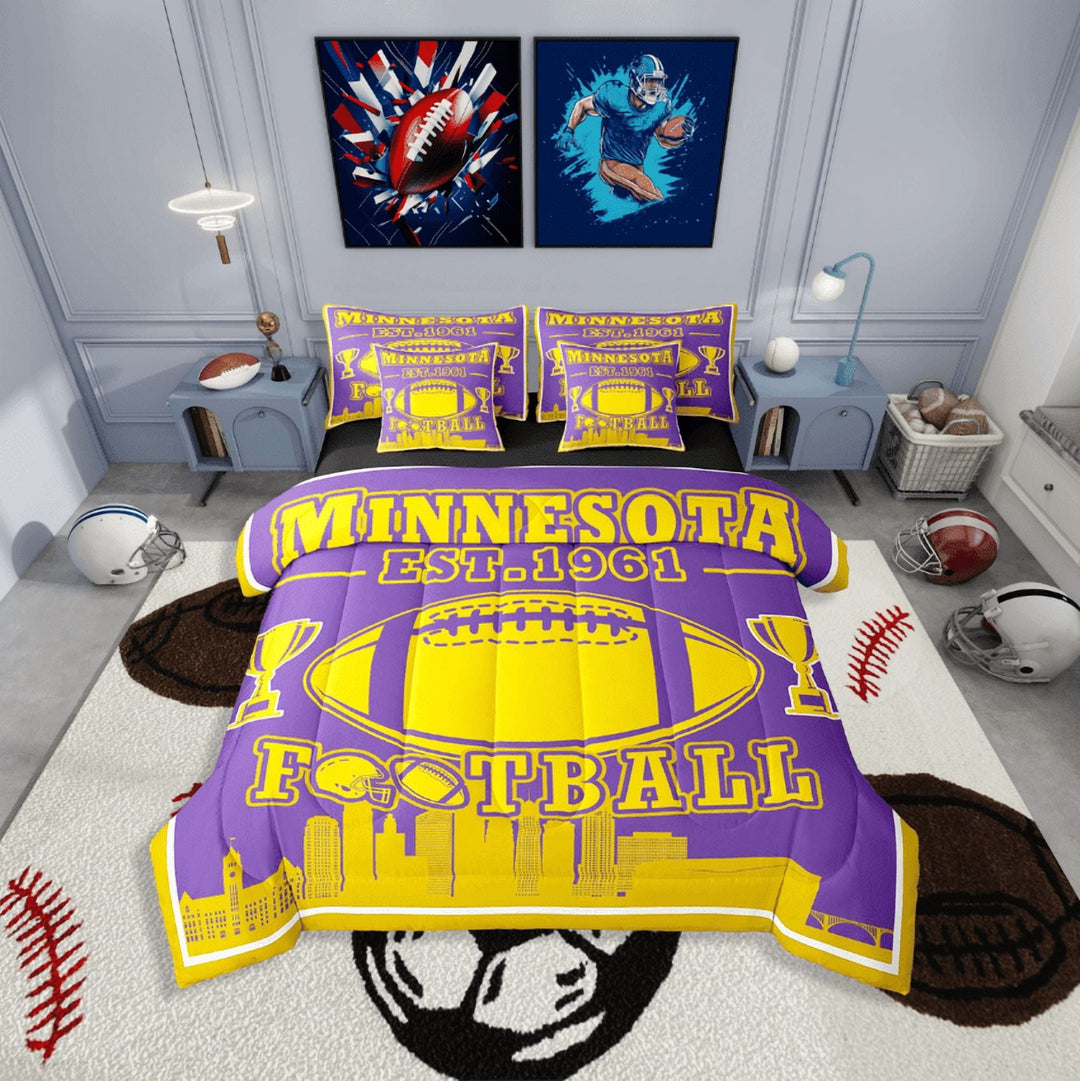 Erosebridal Teen Ball Gaming Football Bedding Sets Twin Size,Sport Game Comforter Sets with Sheets,Gamer Decoration(Minnesota),Reversible,Lightweight,7-Piece