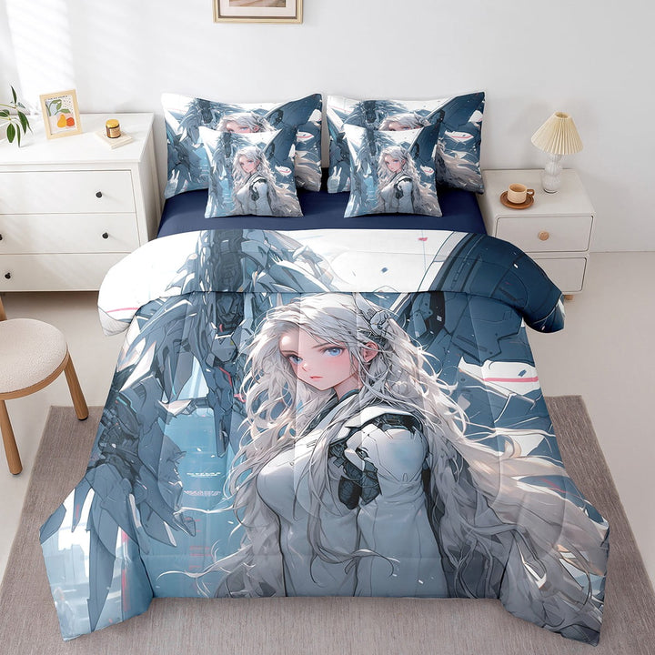 Japanese Anime Comforter Set Bed In A Bag Full Size 7 Piece, Anime Cartoon Manga Bedding Set (1 Comforter, 1 Flat Sheet, 1 Fitted Sheet, 2 Pillowcase And 2 Throw Pillow Covers)