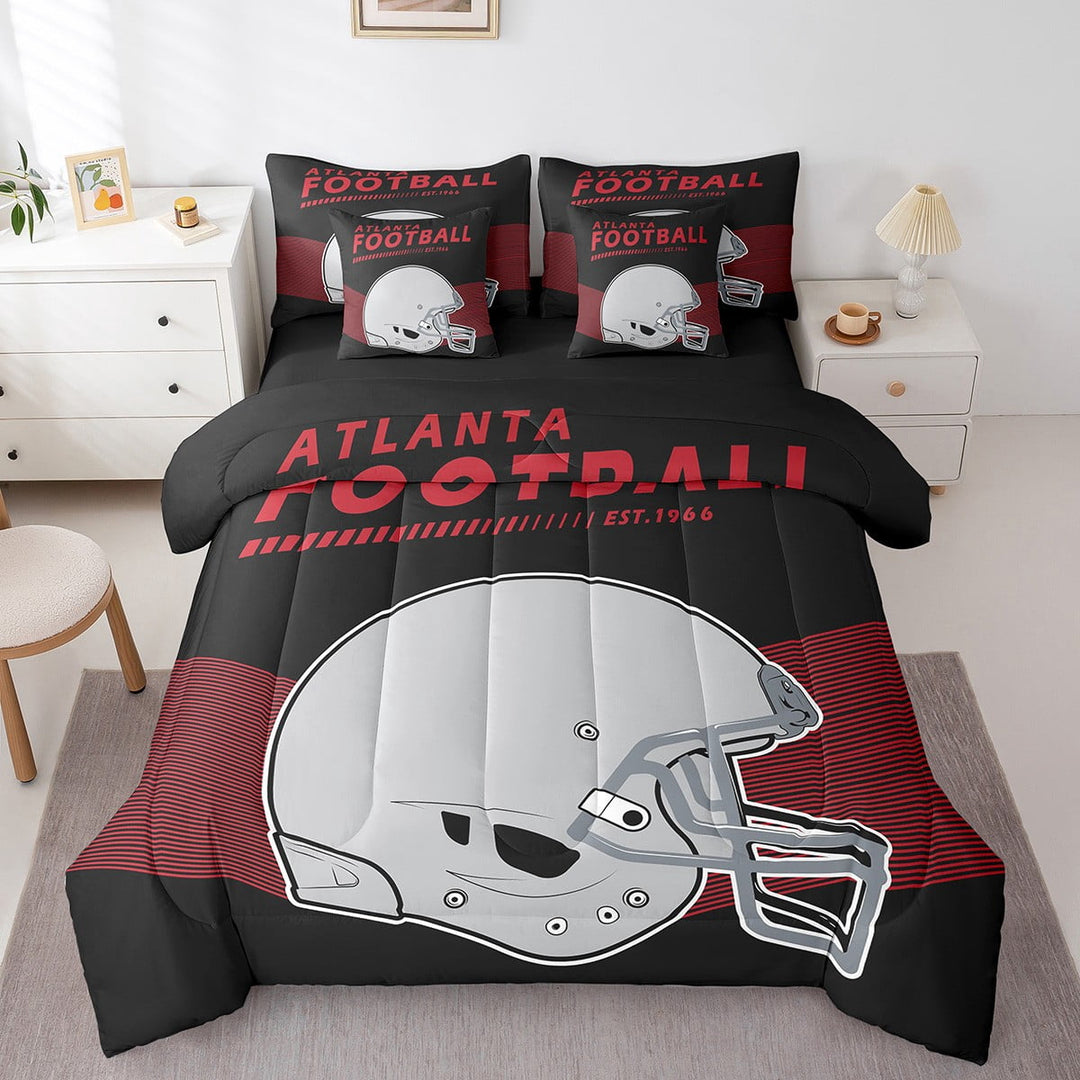 7 Pcs Comforter Set Queen Size,American Football Sports Bed in a Bag with Flat Sheet and Fitted Sheet Adults,Rugby Ball Game Bedding Set with Pillowcases &amp; Throw Pillow Covers(Atlanta)