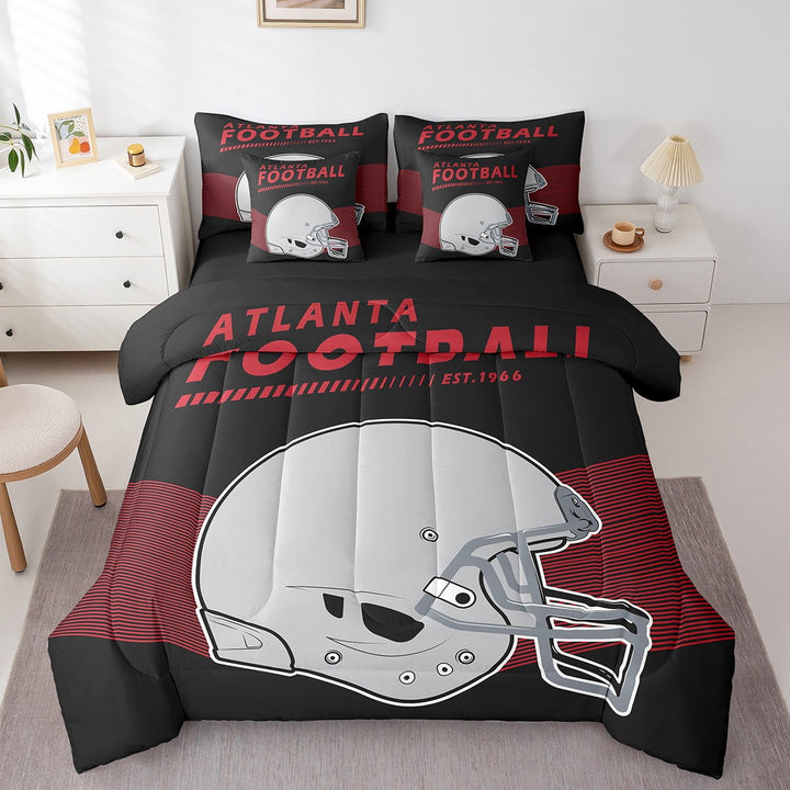 7 Pcs Comforter Set Queen Size,American Football Sports Bed in a Bag with Flat Sheet and Fitted Sheet Adults,Rugby Ball Game Bedding Set with Pillowcases &amp; Throw Pillow Covers(Atlanta)