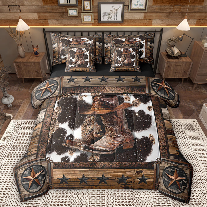 Manfei Cowgirl Boot Bedding Twin Size, Texas Stars Bedding Sets Twin Size, Rustic Farmhouse Reversible Comforter Sets with Sheets, Super Cozy Bedroom Decorative, 7pcs