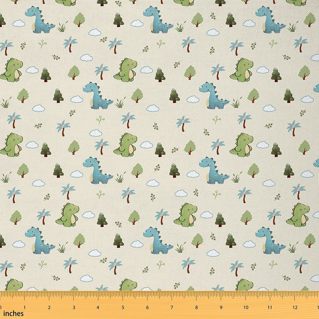 Castle Fairy Cartoon Dinosaur Fabric by the Yard 1 Yard,Jungle Animal Home Decor Fabric by the Yard,Kawaii Wildlife Room Decor Fabric by the Yard,Luxury Kids Bedroom Decor