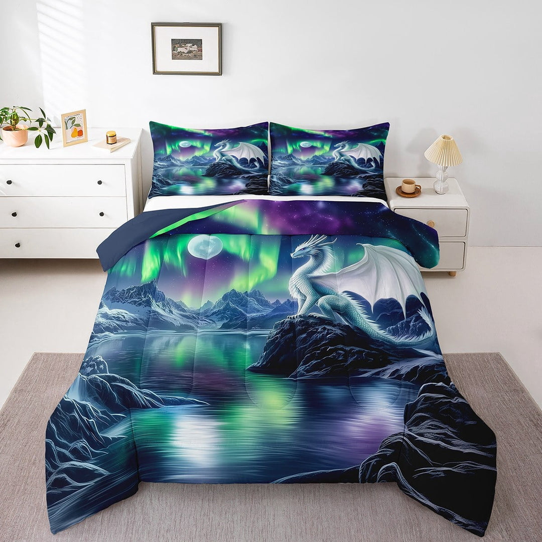 Erosebridal Aurora Dragon Bedding Set King,Gothic Dragon Comforter Set Teens,Western Fantasy Animals Quilt Bed Set Starry Night Bed Comforter Sets with 2 Pillowcases