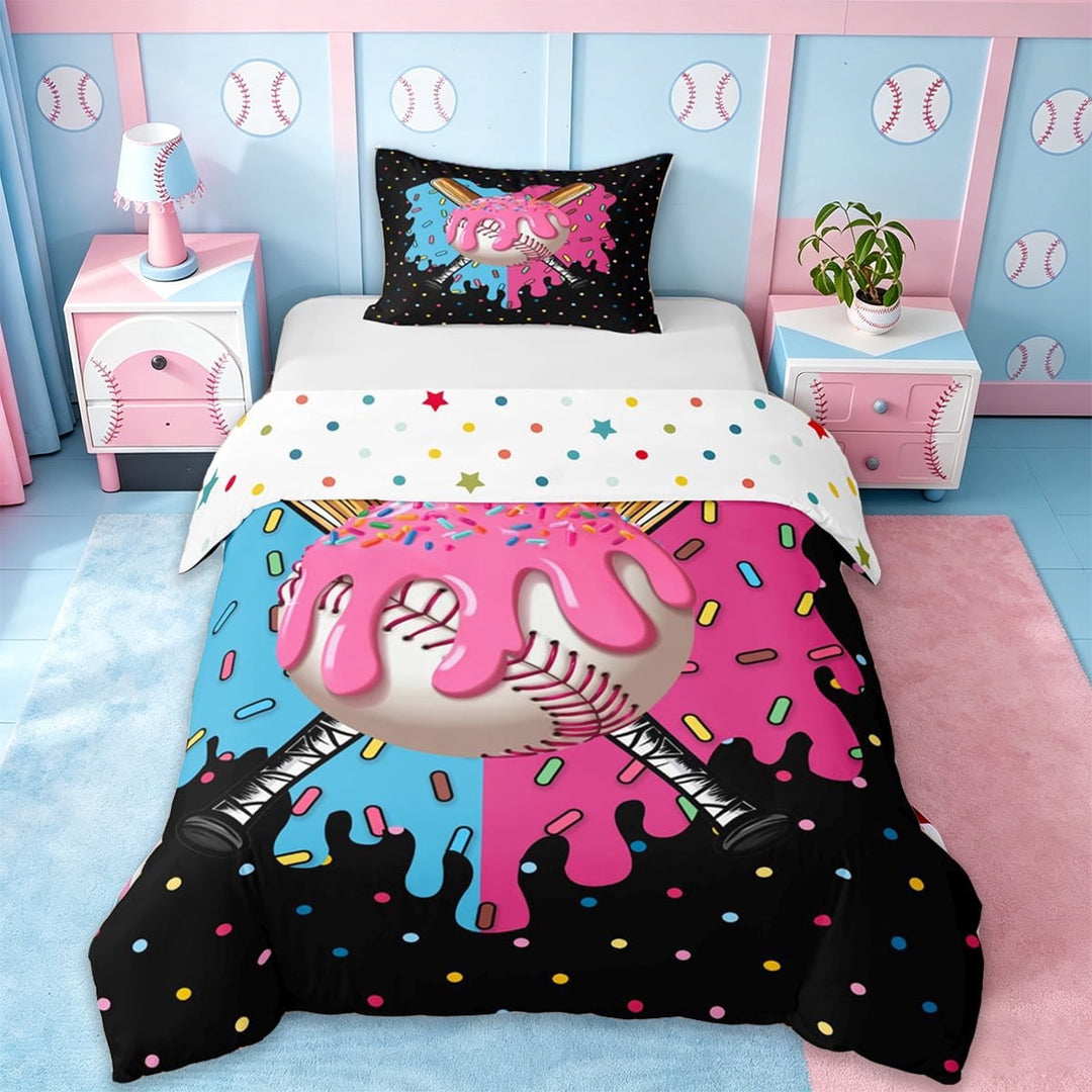 Erosebridal Watercolor Ice Cream Drip Twin Bedding,Kids Baseball Ball Games Duvet Cover Set For Boys,Reversible,2pcs(No Comforter)