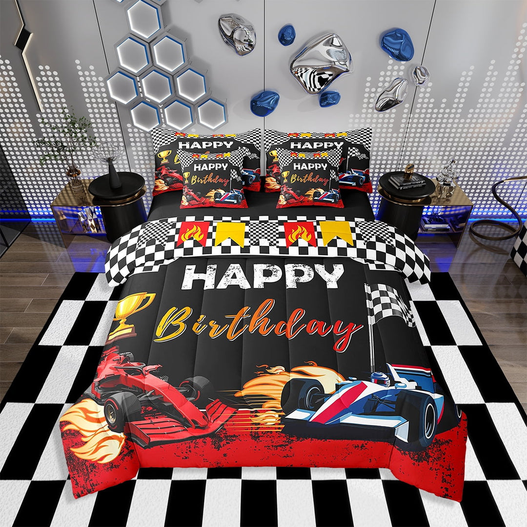 Erosebridal Twin Bed in a Bag Speed Car Comforter Set with Sheets 7Pieces All Season Race Car Bedding Sets with Comforter,Cushion Case,Flat Sheet,Fitted Sheet and Pillowcase