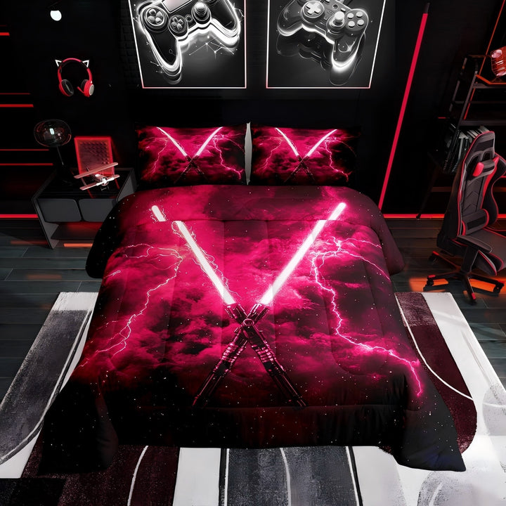Erosebridal Game Lightning Twin Comforter Sets, Neon Glowing Galaxy Lightning Bedding Set