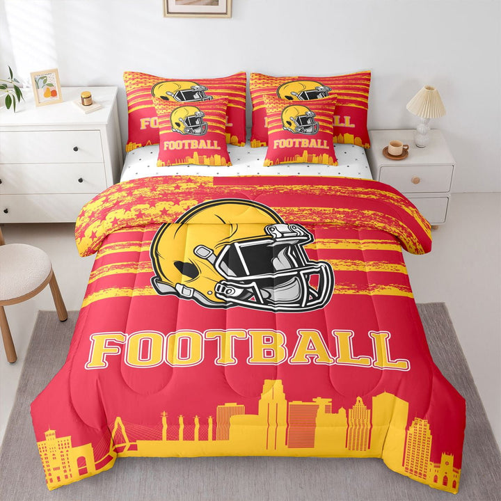 Erosebridal Kansas Bedding Twin Size,Football City Silhouette Comforter Sets with Sheets,Red Yellow Bedding Sets Twin Size,Super Cozy Room Decor,7pcs