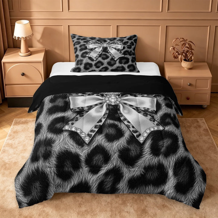 Erosebridal Fashion Leopard Pattern Twin Comforter Sets For Girls,Cheetah Wildlife Print Bedding Set For Kids,Black Reversible,2pcs