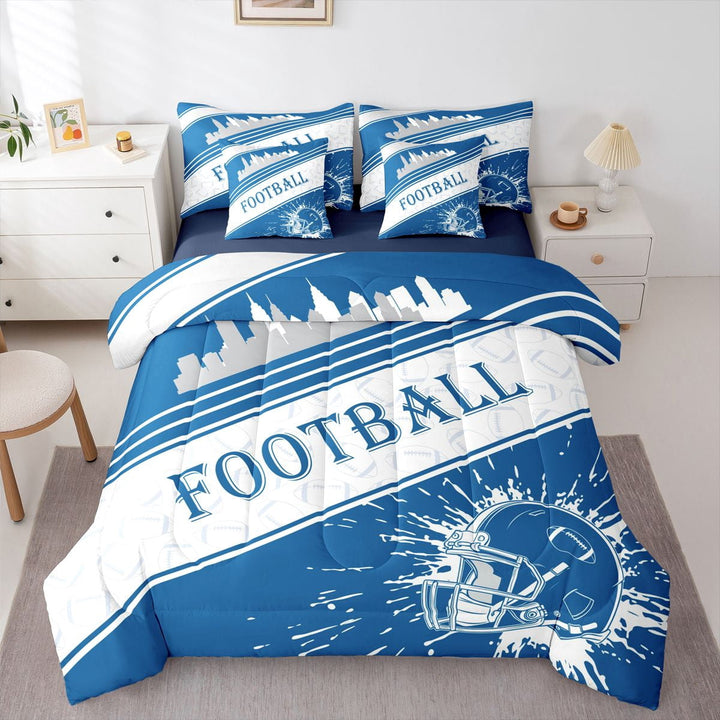 Erosebridal Rugby Sports 7 Pieces Comforter Sets Twin Size Detroit Bedding Set for All Season Gifts for Football Fans Football City Bed in a Bag with Comforter, Sheets, Pillowcases &amp; Cushion Cover