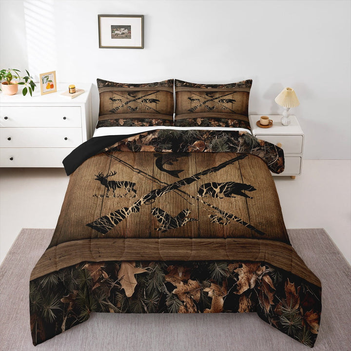 Rustic Farmhouse Bedding Sets Retro Camo Cabin Lodge Comforter Set Full Hunting And Fishing Bedding Comforter Sets Adults Men Wildlife Bear Deer Fish Duck Quilt Set 3 Pcs