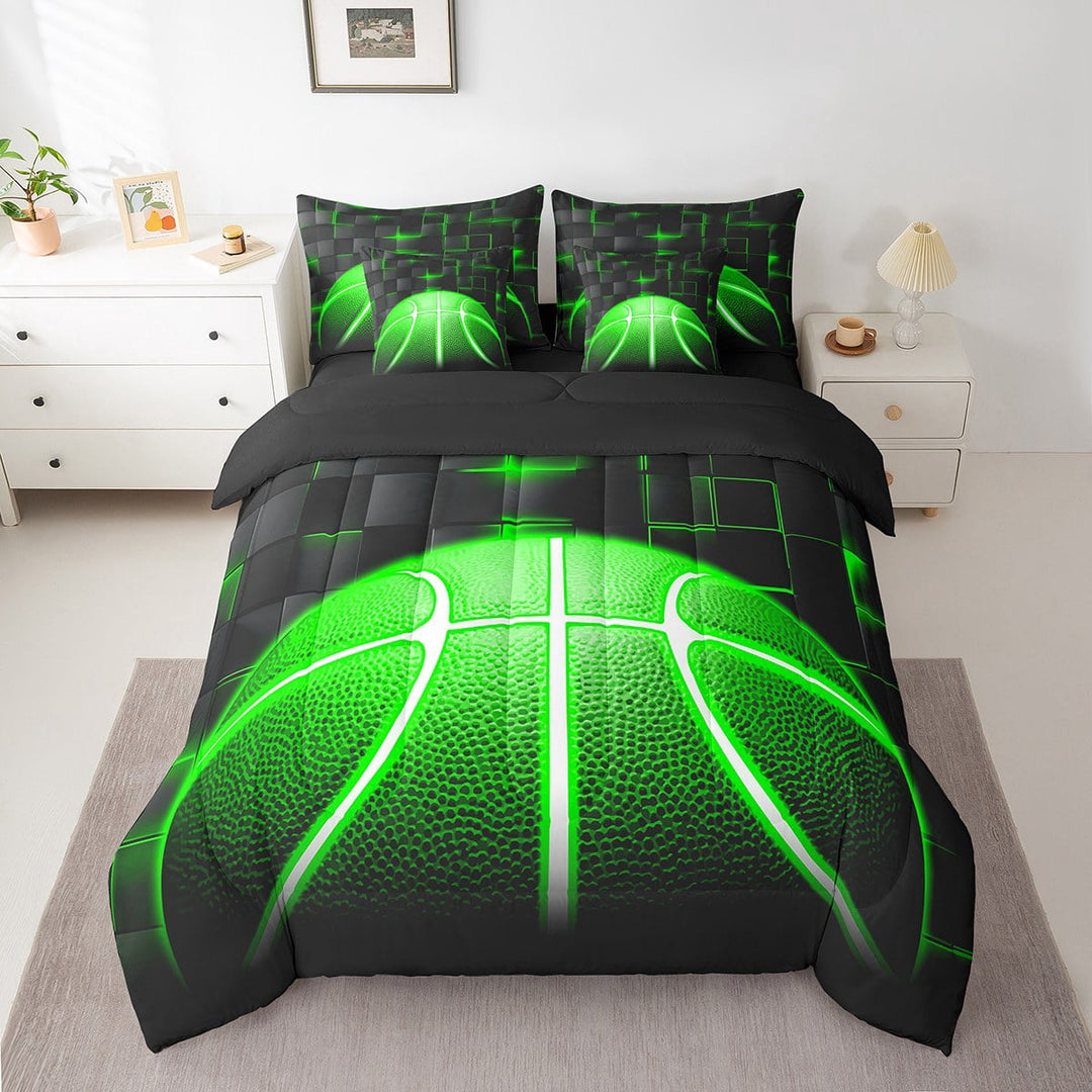 Erosebridal Basketball Lover Bed in a Bag Twin size, Square Geometry Bed Set, Neon Green, Reversible 7pcs