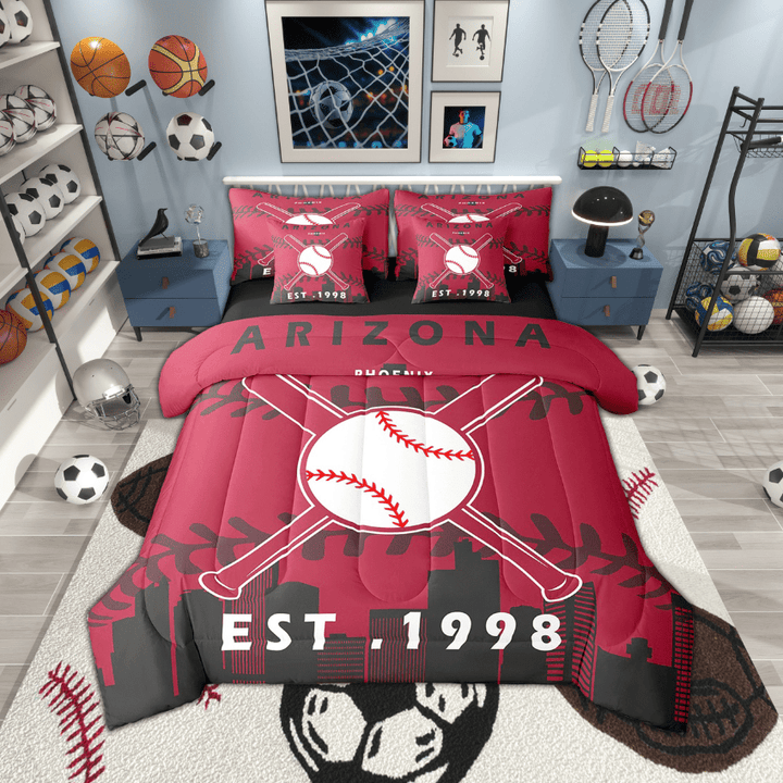 7 Pcs Comforter Set Twin Size,Baseball Bed in a Bag with Flat Sheet and Fitted Sheet ,Baseball Patchwork Bedding Set with Pillowcase and Sham(Arizona)
