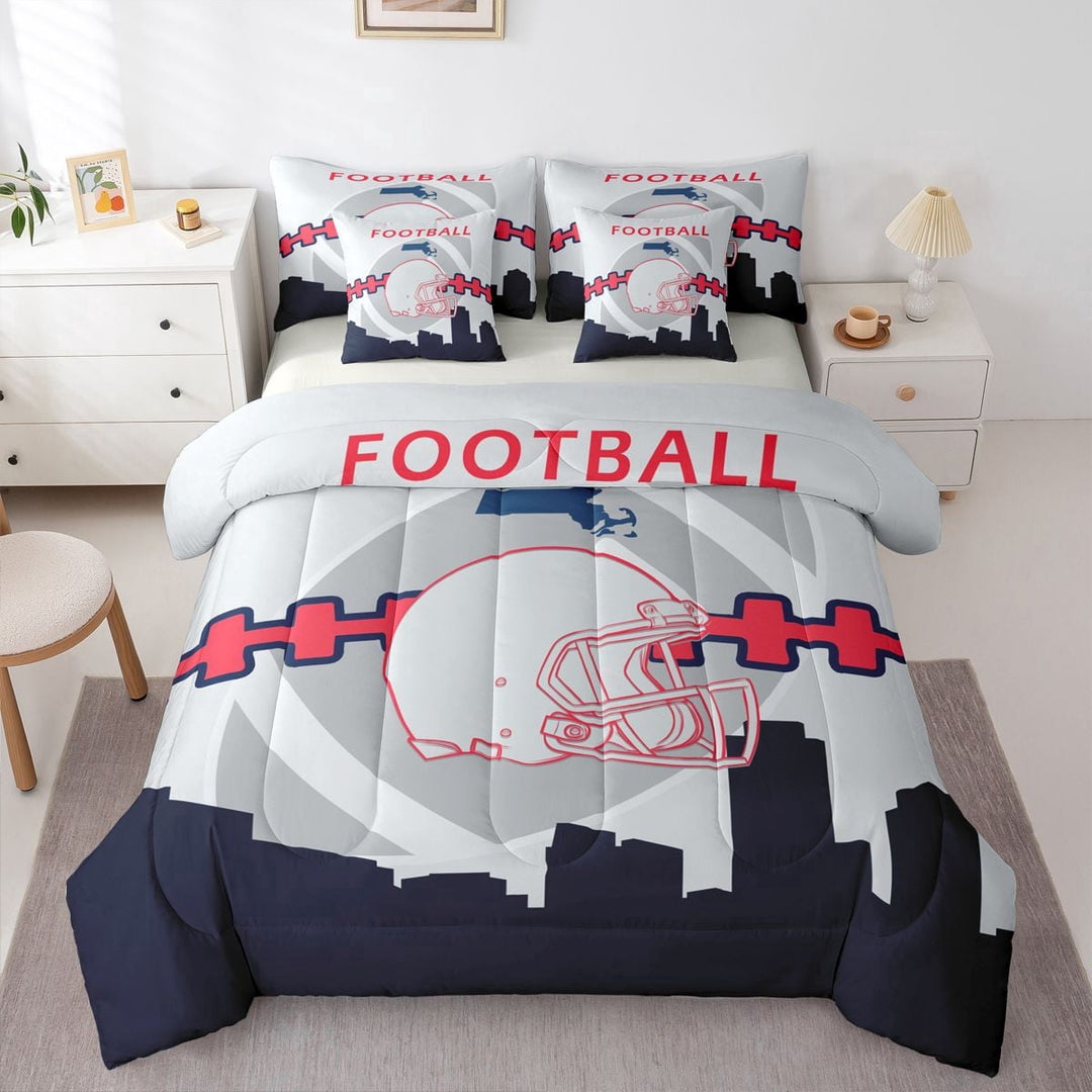 7 Pcs Comforter Set King Size,American Football Bed in a Bag with Flat Sheet and Fitted Sheet and Adults,Football Bedding Set with Pillowcase and Sham(Foxborough)