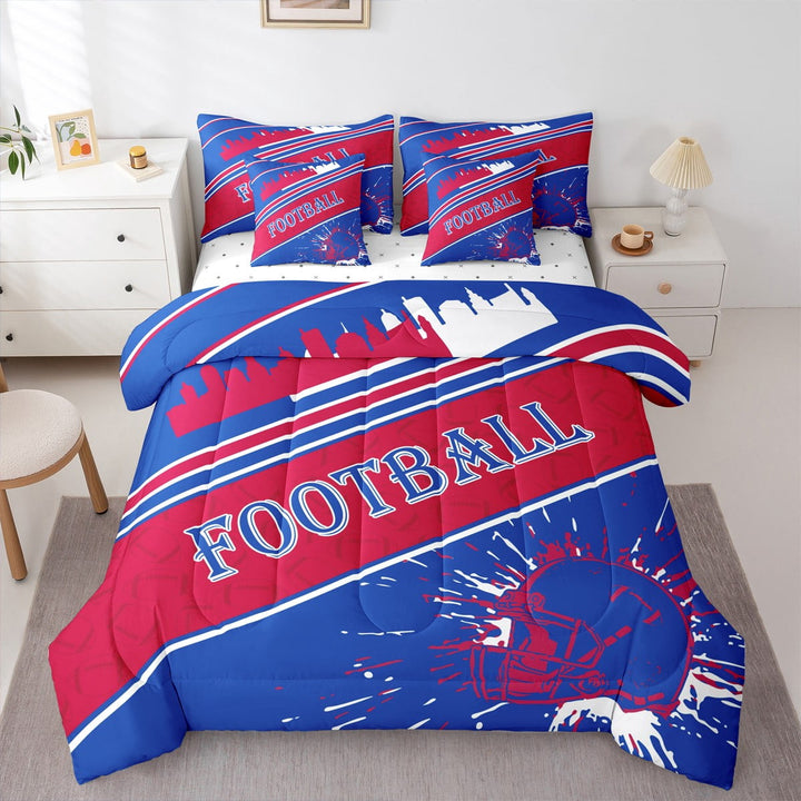 Erosebridal Kids Rugby Sports 7 Pieces Boys Football Twin Size Bedding Sets, Buffalo Comforter Set for All Season Gifts for Football Fans Soccer City Bed in a Bag