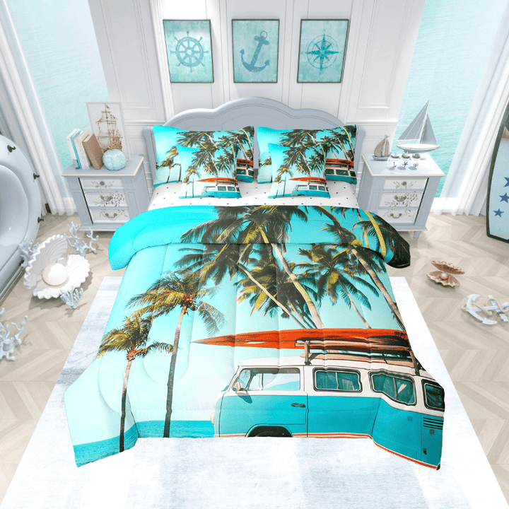 Erosebridal Palm Tree Leaf Comforter Set Full Size 7 Piece Coastal Beach Bed in a Bag,Tropical Hawaiian Boho Bedding Set(1 Comforter,1 Fitted Sheet,1 Flat Sheet,2 Pillowcases,2 Throw Pillow Covers)