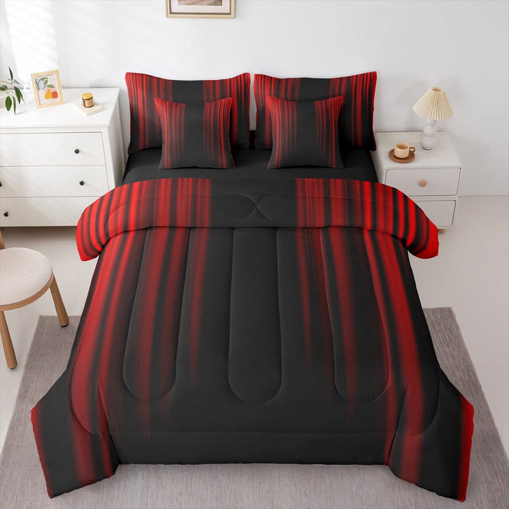 Abstract Ombre Comforter Set with Sheets Teens Red and Black 7 Piece Bedding Set Room Decor Twin Size