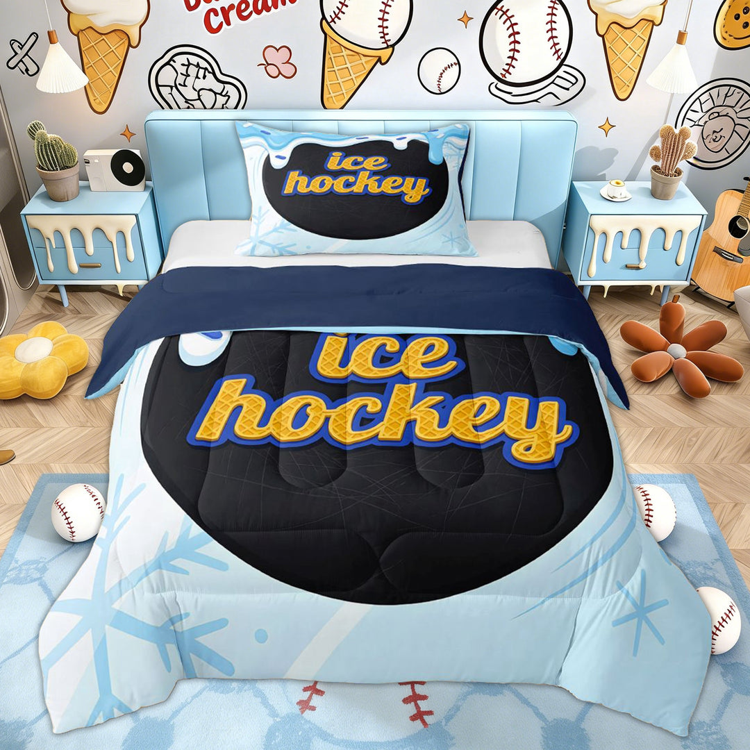 Erosebridal Blue Ice Hockey Twin Comforter Sets for Kids, Snowflake Ice Cream Bedding Set, 2-Piece