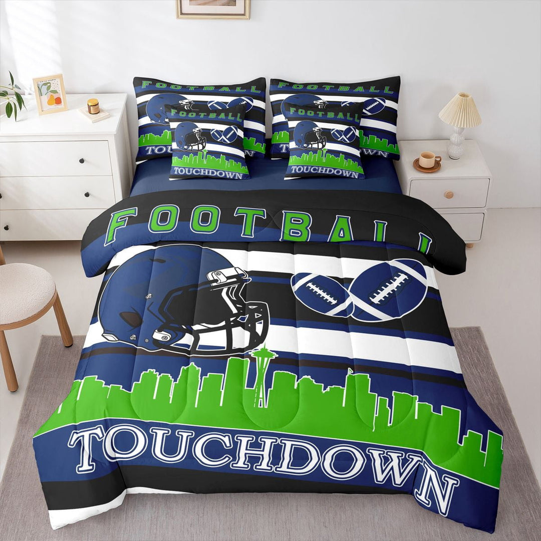 Erosebridal Teens Seattle Football Bedding Sets Twin Size,Sport Theme Comforter Sets with Sheets,Rugby Decor,Reversible,Breathable,7-Piece