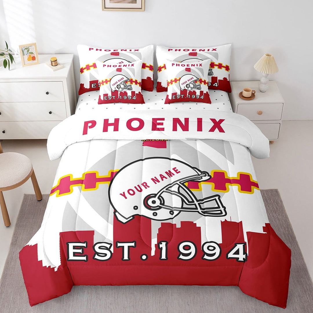 Erosebridal 7 Pcs Comforter Set Twin Size,Customized Football Bed in a Bag with Flat Sheet and Fitted Sheet and Adults,Football City Bedding Set with Pillowcase and Sham(Phoenix)