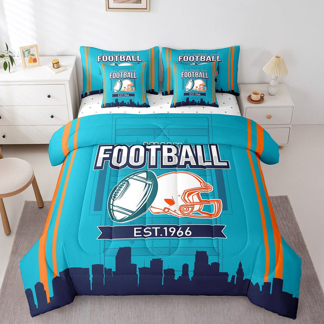 Erosebridal Rugby Bedding Sets Twin Size for Boys,Stripes Sport Comforter Sets with Sheets,Football Gaming Decor,Reversible,Breathable,7-Piece