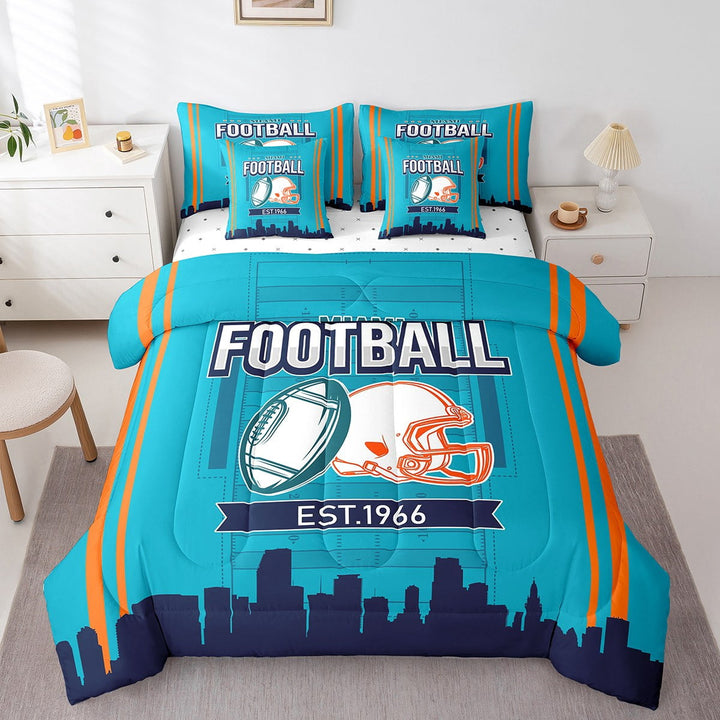 Erosebridal Rugby Bedding Sets Twin Size for Boys,Stripes Sport Comforter Sets with Sheets,Football Gaming Decor,Reversible,Breathable,7-Piece