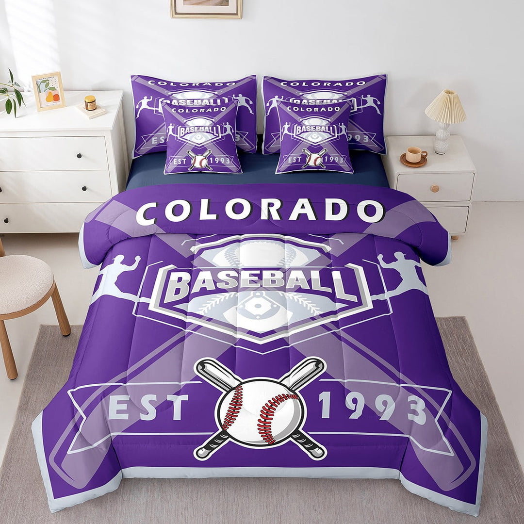 Baseball Bedding 7PCS Twin Size Comforter Sets Baseball Player Bedding Sets Sports Comforter Set,1Comforter, 1Flat Sheet, 1Fitted Sheet, 2Pillowcases,2 Throw Pillow Covers,Colorado