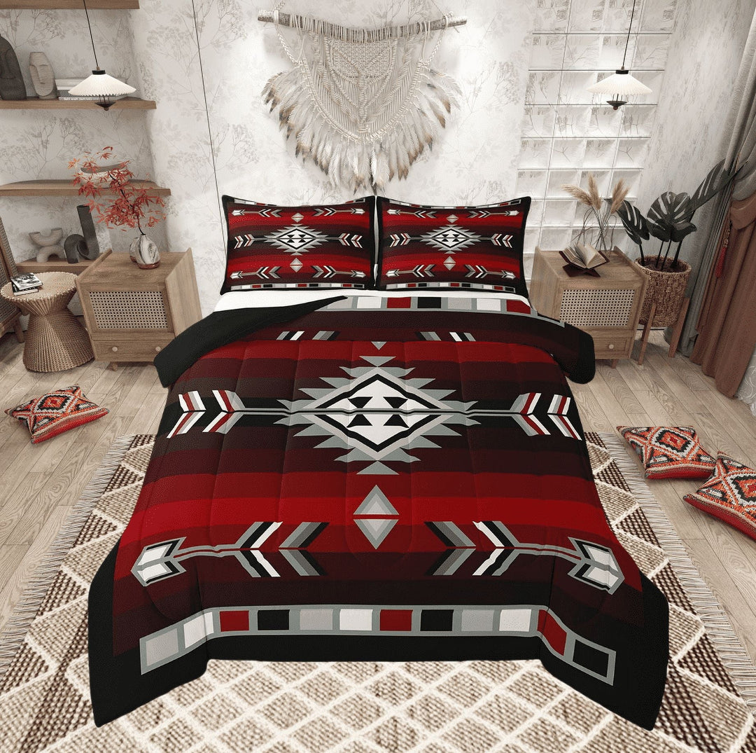 Rustic Western Bedding Sets King Southwestern Aztec Comforter Set For Men,Farmhouse Bohemian Geometric Bedding Comforter Sets Exotic American Quilt Duvet 3 Pcs