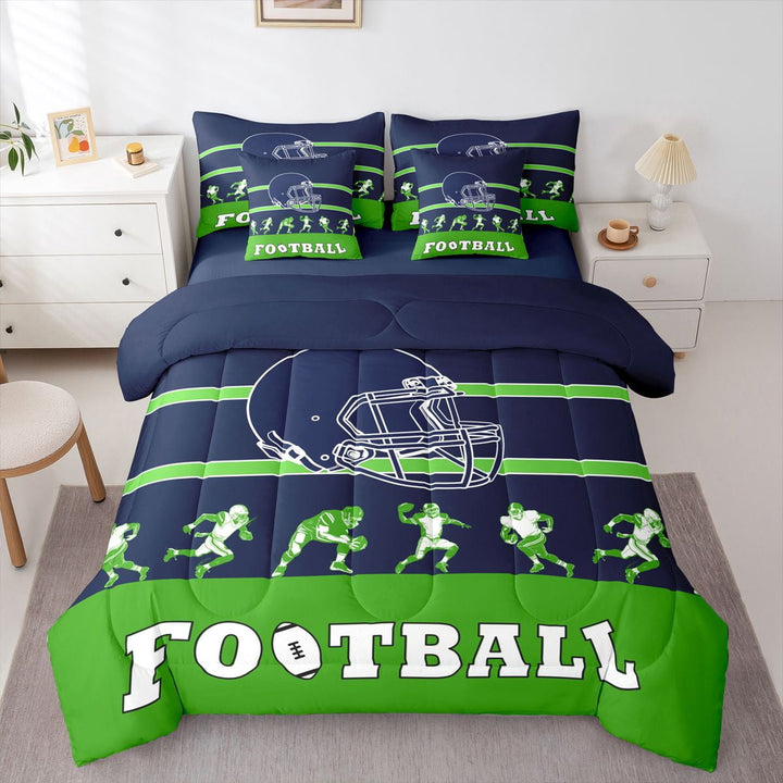 Erosebridal Twin Comforter Set 7 Pieces,Reversible Bed in a Bag Twin, Ultra Soft Twin Bedding Set with Football Comforter, Flat Sheet, Fitted Sheet, Pillowcases, Pillow Shams(Seattle)