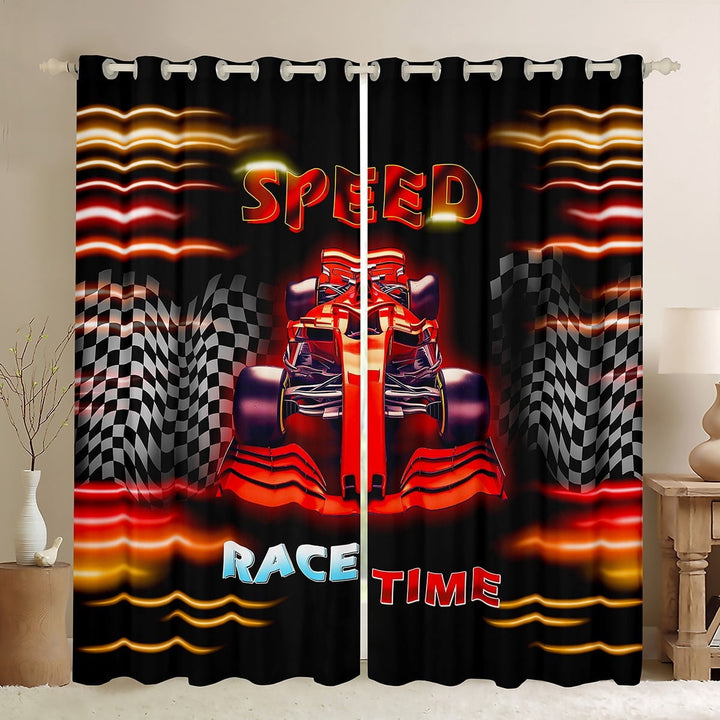 Erosebridal Racing Car Curtains and Drapes (38Wx54L),Geometric Plaid Blackout Curtains for Bedroom,Red Yellow Curtains Pack of 2 (38Wx54L),Sport Bedroom Decorative