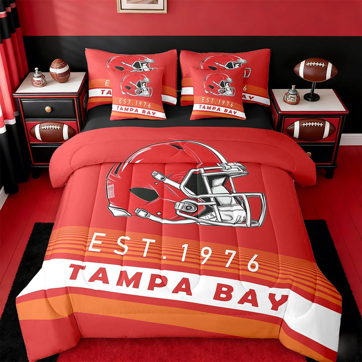 Erosebridal Football City Bedding Sets Twin Size,American Football Sport Comforter Sets with Sheets,Tampa City Bed in a Bag Twin Size,Stylish Bedroom Decor Reversible,7-Piece