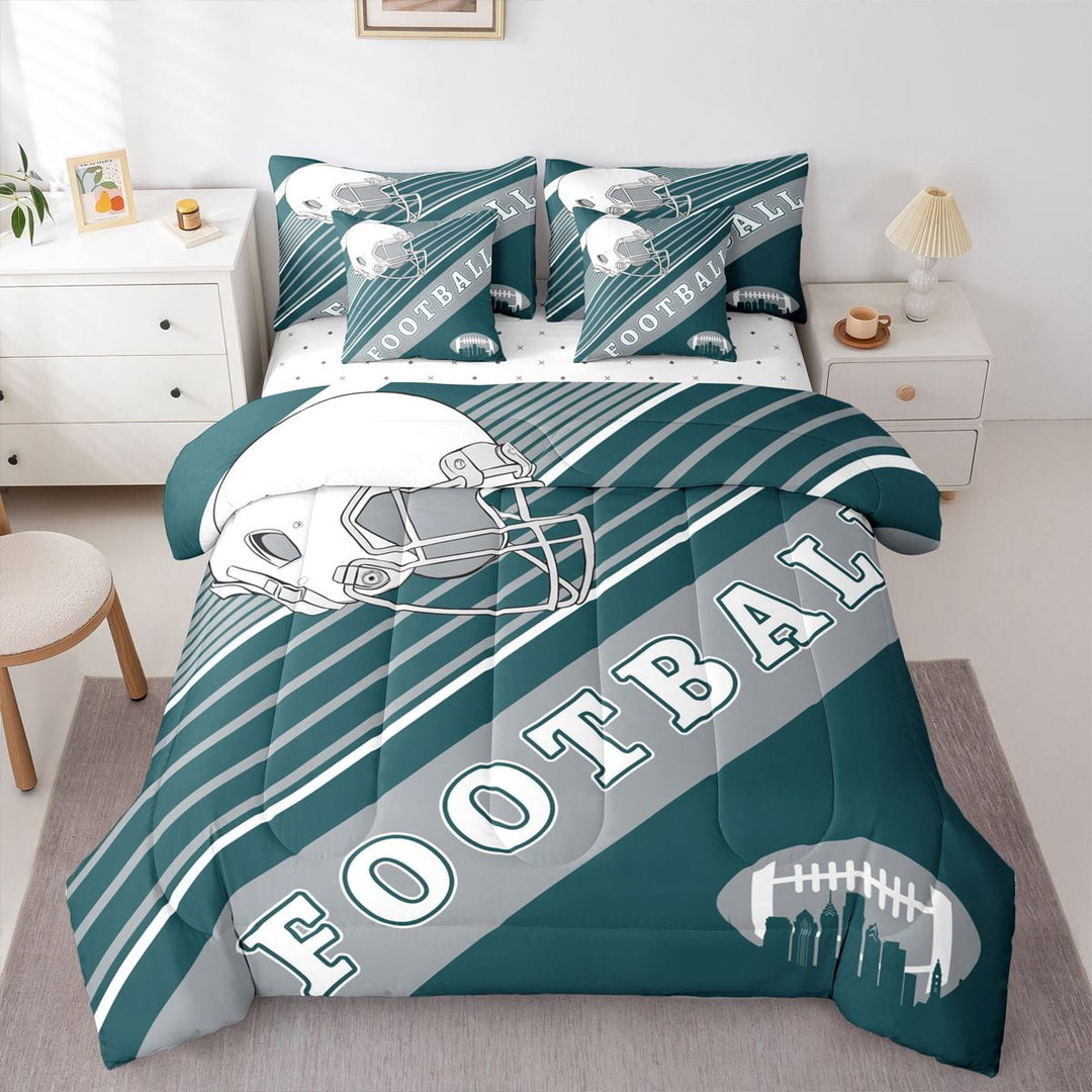 3D Ball Game Comforter Sets Twin Size, American Football City Bedding Bed In A Bag(Comforter+Fitted+Flat Sheet+2 Pillowcases+2 Throw Pillow Covers) 7 Pieces Sports Bed Set, Philadelphia