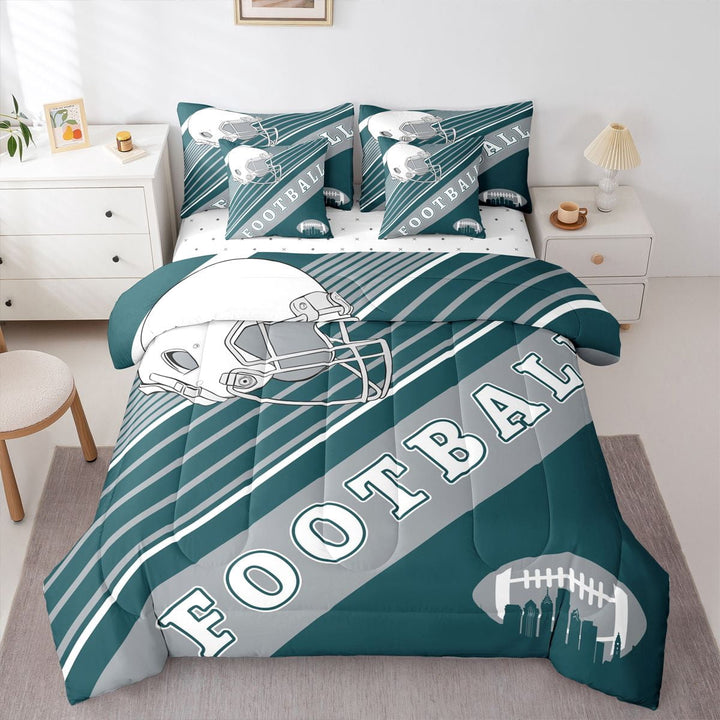 3D Ball Game Comforter Sets Twin Size, American Football City Bedding Bed In A Bag(Comforter+Fitted+Flat Sheet+2 Pillowcases+2 Throw Pillow Covers) 7 Pieces Sports Bed Set, Philadelphia