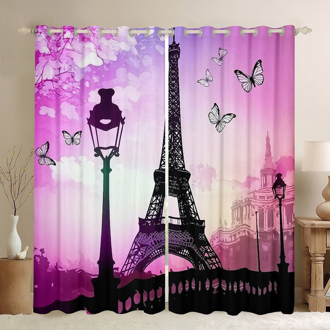 Erosebridal Butterfly Eiffel Tower Curtains for Living Room,Valentine¡¯S Day Curtains and Drapes (42x84),Teen Bedroom Decor