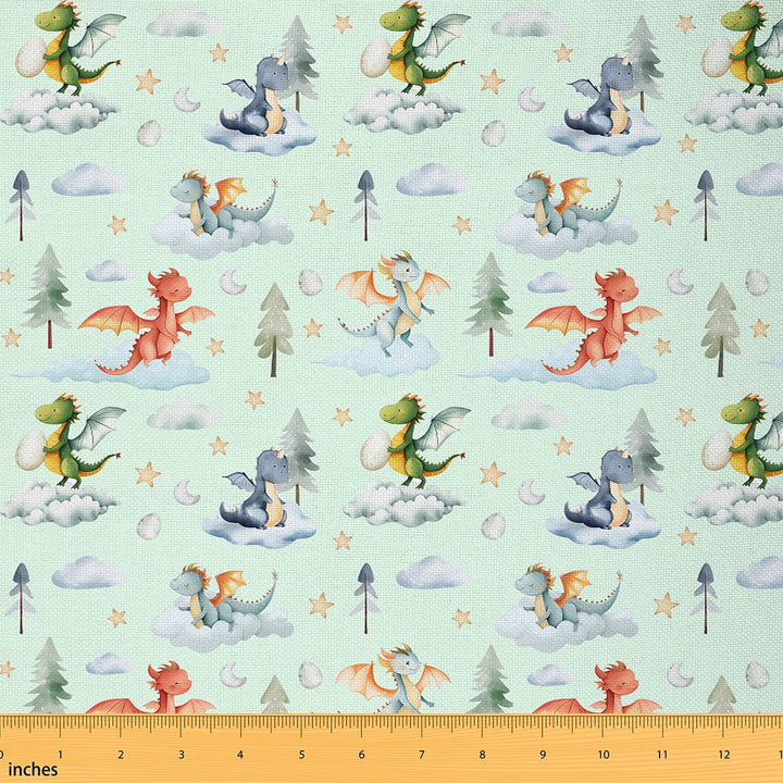 Castle Fairy Cartoon Dragon Fabric by the Yard 5 Yard,Starry Sky Sewing Fabric,Kawaii Animal Fabric for Sewing,Breathable Cute Home Decor