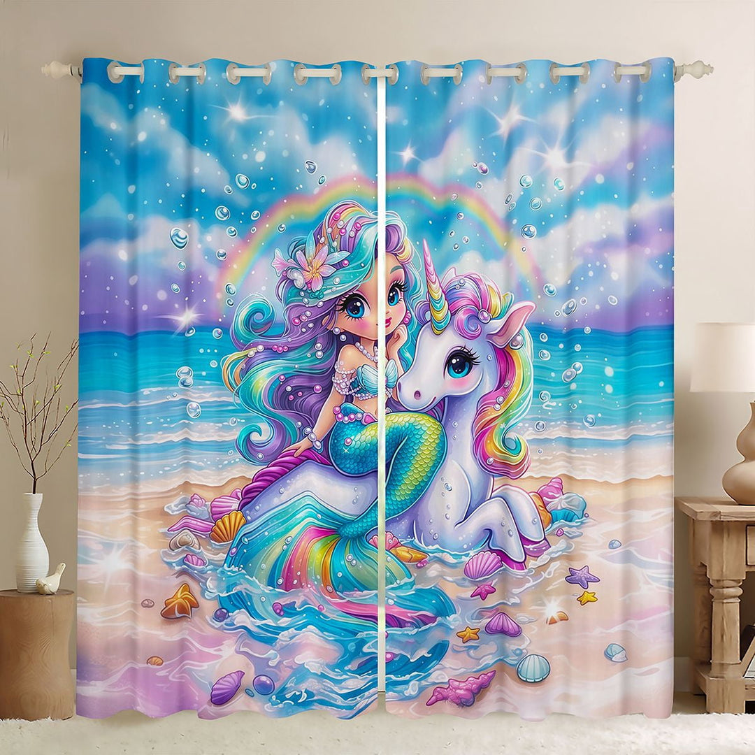 Erosebridal Girls Mermaid Princess Black Out Curtains, Magic Unicorn Curtains Pack of 2 (42x63 Each)