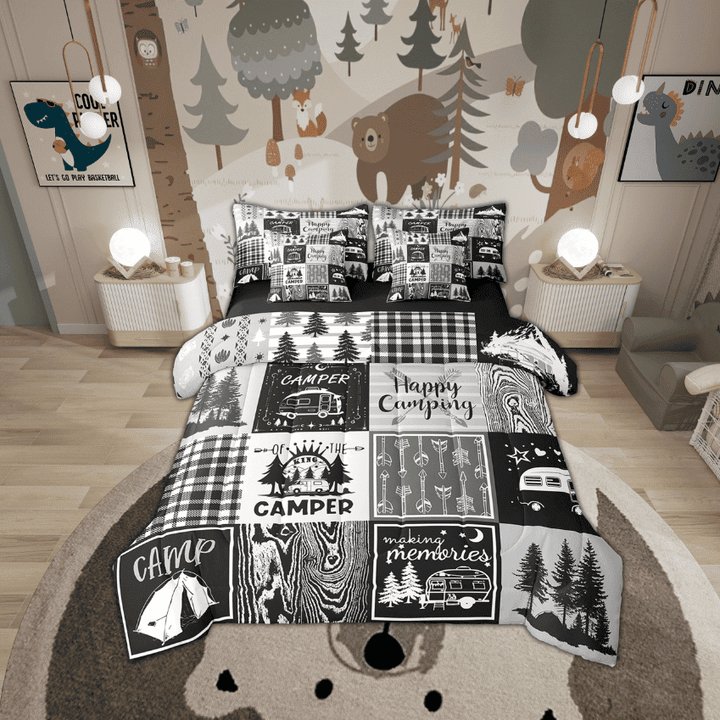 Rv Bedding Sets 7 Piece Plaid Camper Bed In A Bag Full Rustic Farmhouse Camping Bunk Comforter Set Camper Accessories For Travel Trailers,Woodland Travel Bed Set Men