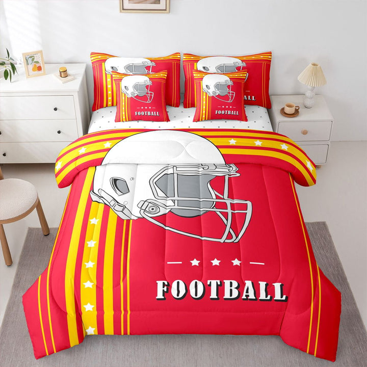 7 Pcs American Football City Full Comforter Sets Bed in a Bag Football Sports Game Comforter Set with Sheets, Kansas (1 Comforter, 1 Flat Sheet 1 Fitted Sheet 2 Pillowcases and 2 Throw Pillow Covers)