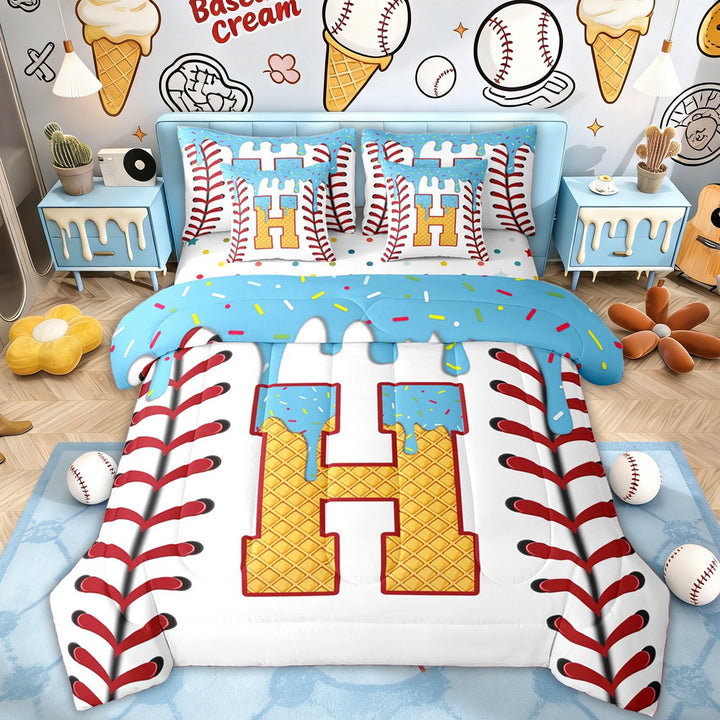 Erosebridal Cute Monogrammed H Kids Twin Bedding Sets, Ice Cream Drip Bedding Comforter Set, 7-Piece