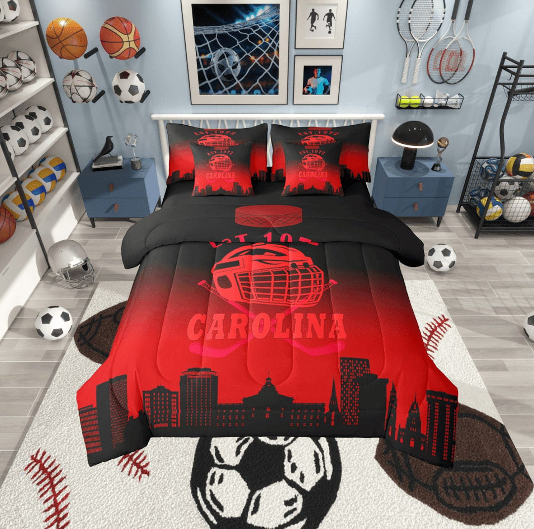 Erosebridal Carolina Soccer City Bedding Twin Size, American Football Bed in a Bag Twin size, Vintage Rugby Reversible Bed Set, Microfiber Room Decoration, 7pcs