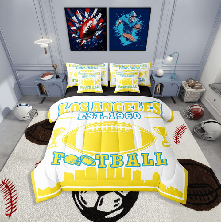 Erosebridal Football Print Bedding Sets Twin Size,White Yellow Comforter Sets with Sheets,Teenager Bedroom Decor(Los Angeles),Reversible,Lightweight,7-Piece