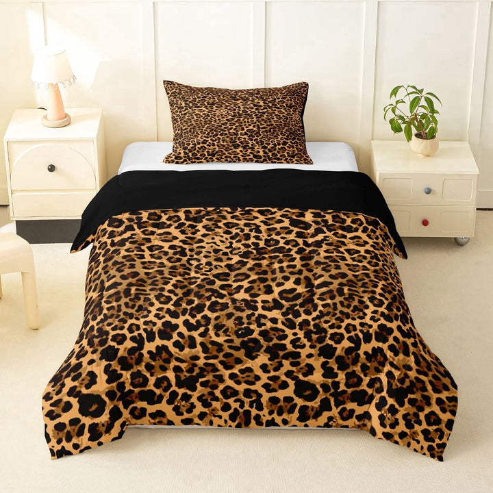 Erosebridal Fashion Cheetah Print Twin Comforter Sets, Kids Boys Girls Women Bedding Set, Black Reverisble, 2pcs