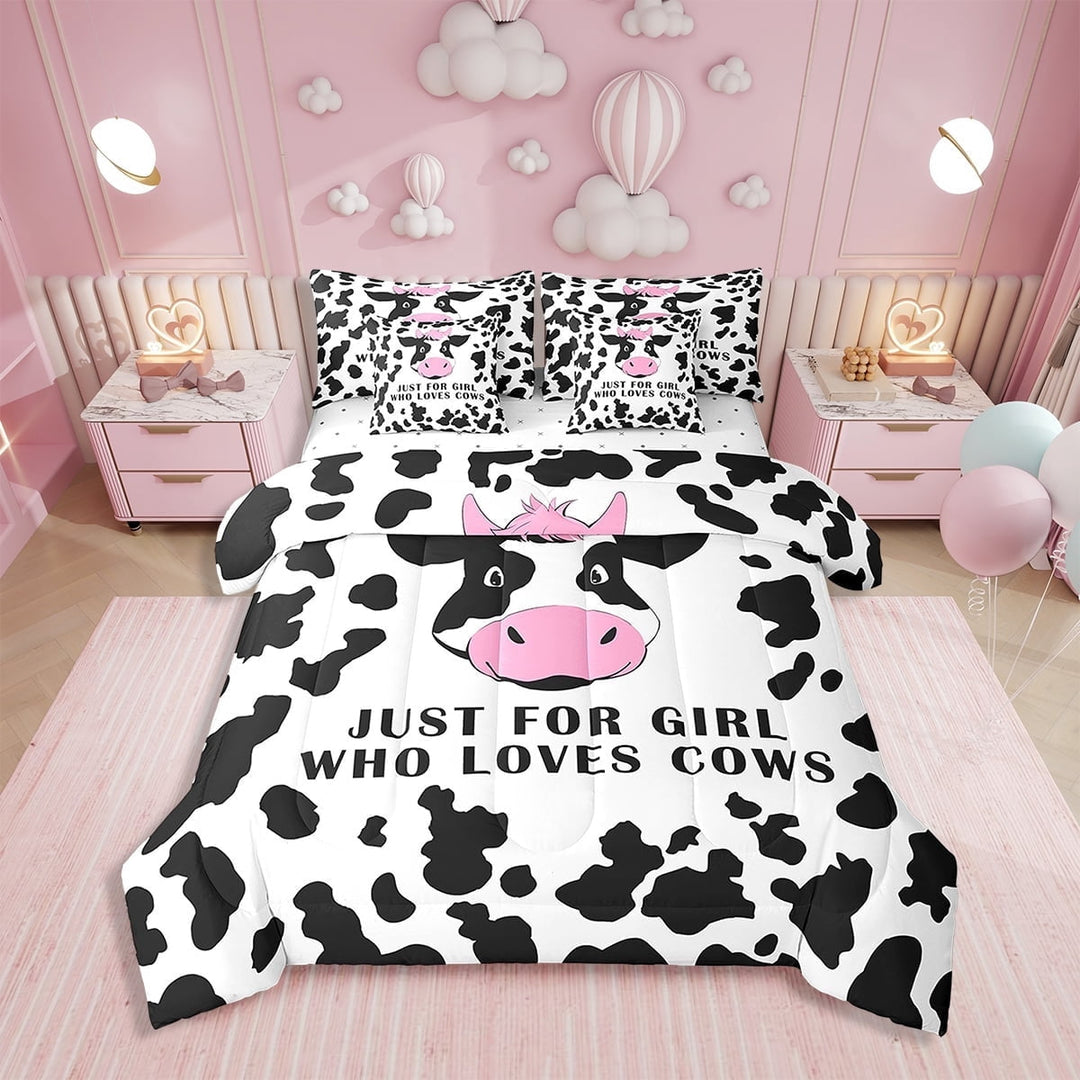 Erosebridal 7 Piece Bed in a Bag Queen Size Comforter Set Black White Cow Bedding Set,Farmhouse Cow Print Reversible Bed Set,Cute Cowgirl Comforter with Sheet Set,All Season
